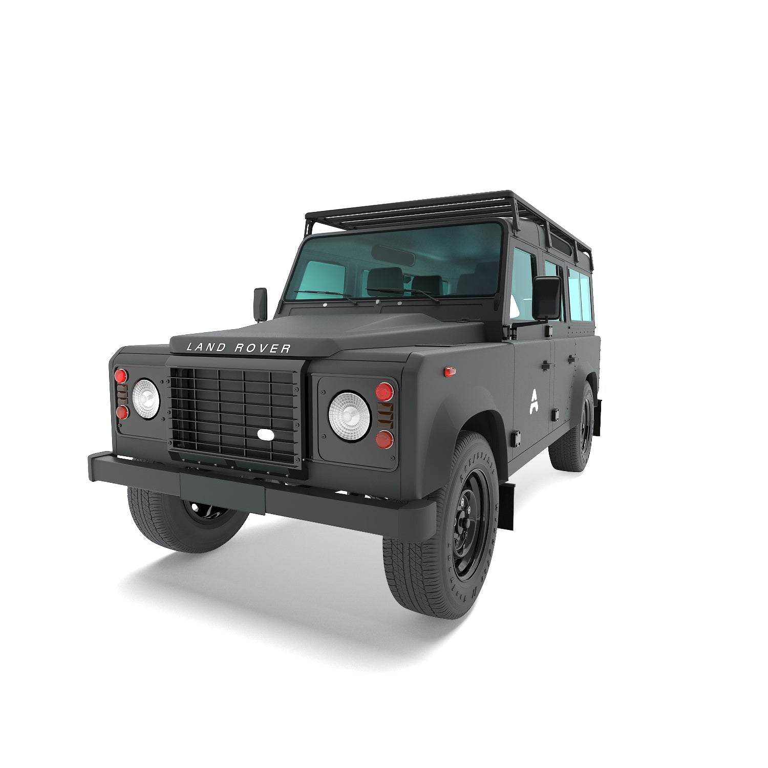 Position / Perspektive: Dreiviertelansicht von vorne links, leicht von oben (Front links oben).

Das Bild zeigt einen Land Rover Defender 110 in Studioansicht aus der Dreiviertelperspektive von vorne links, leicht von oben. Auf dem Dach ist eine Airholder Dachträger-Plattform montiert, die als umlaufender Rahmen mit Querstreben eine großflächige, offene Ladefläche bildet. Die Dachträger-Plattform eignet sich für Offroad- und Overlanding-Zubehör wie Boxen, Halterungen oder Solarmodule