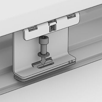 Konstruktionsdetail der Airholder Befestigung im Profil: Schraube, Klemmeinsatz und Halterplatte für stabile Verbindung.